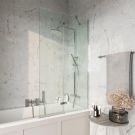 Chrome Square 900mm Pivot Bath Screen Including Fixed Panel